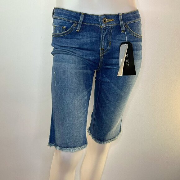 GUESS Los Angeles Women's Brittney Denim Long Bermuda Shorts - Size 25 - NWT $69 - Picture 1 of 5